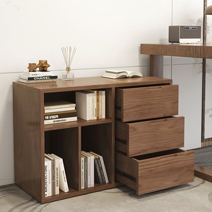 Solid Wood Bookshelf Bedside Cabinet Bookcase Floor Storage Rack Bedroom Office Study Living Room Storage Rack Side Cabinet Drawer