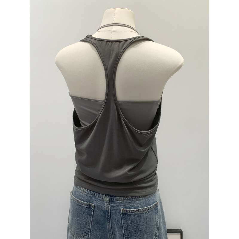 In-Stock Lyocell Tencel Halter Neck Faux Two-Piece Sleeveless Racerback Tank Top for Women, New Summer Design Top