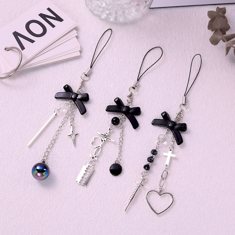 Sweet Cool Bow Cross Syrup Phone Chain Dark Ins Vintage Y2K Millennium Keychain Bag Hanging Accessories