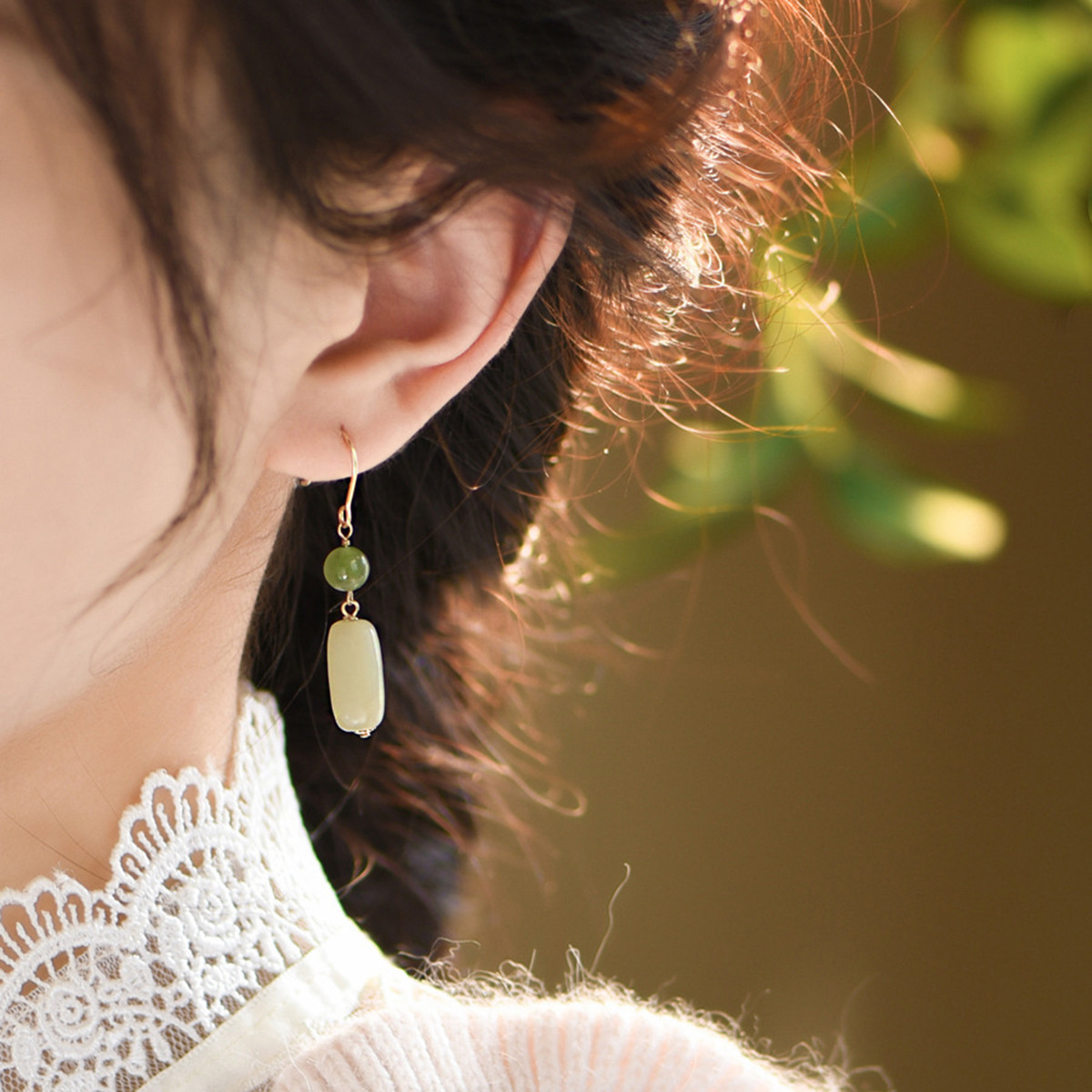 設計師推薦 和田玉碧玉原創小眾設計國潮感輕奢耳環耳鈎