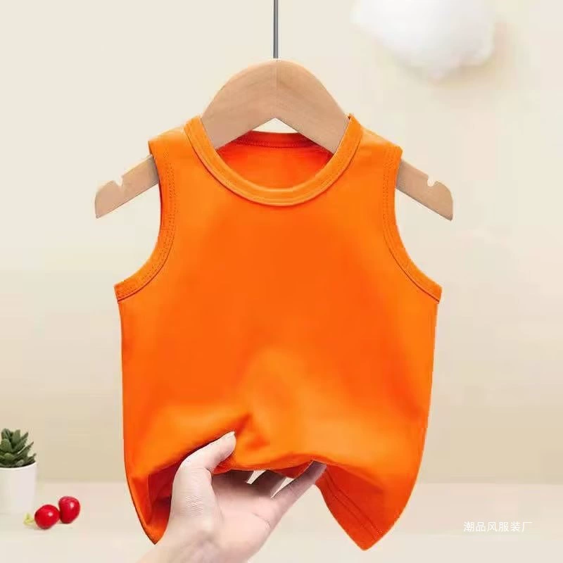 Футболка без рукавов топ летняя мужская и женская детская одежда чисто белый круглый вырез тонкий жилет прилив