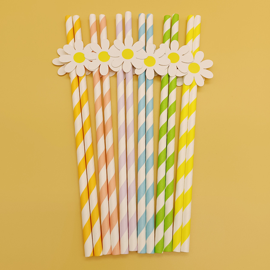 Daisy White Pink small Flower Paper Straw Tarjeta de paja desechable de decoración de fiesta transfronteriza