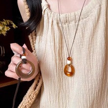 复古民族风咖色镂空几何圆圈项链女长款吊坠2025新款小众百搭配饰