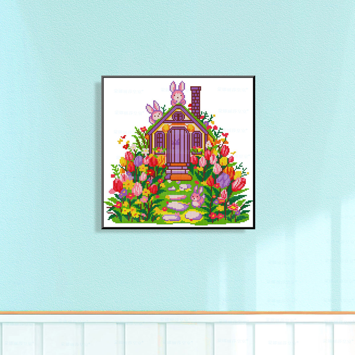 Mona Lisa real bordado cruzado Tulipan Casa de conejo nuevo estilo de sueño estética sala de estar pintura decorativa bordada a mano image 2