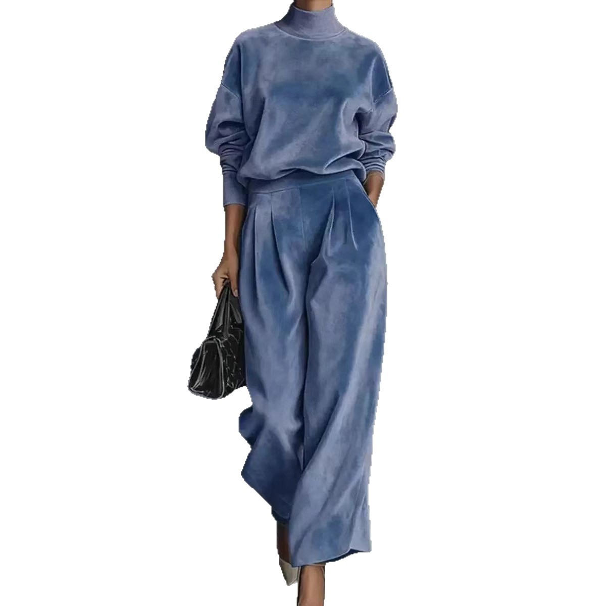 Hochwertiges zweiteiliges Strickset für Damen im europäischen und amerikanischen Stil – Herbst/Winter: Langarmshirt und weite Hose._voghion.com