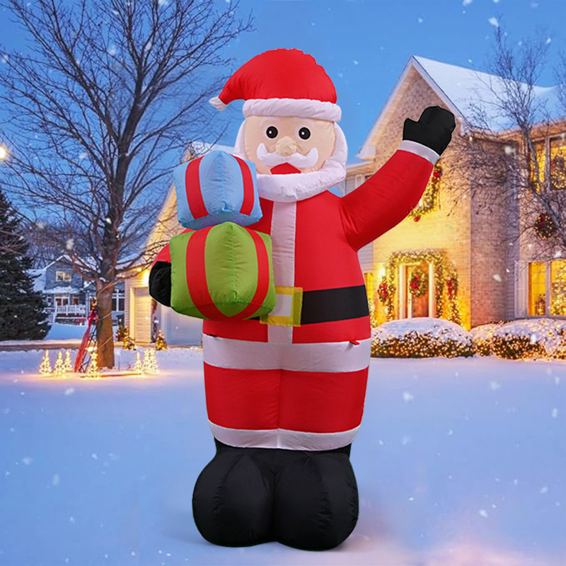 6 FT 跨境充气圣诞老人礼物LED发光气模圣诞充气模型庭院摆件装饰