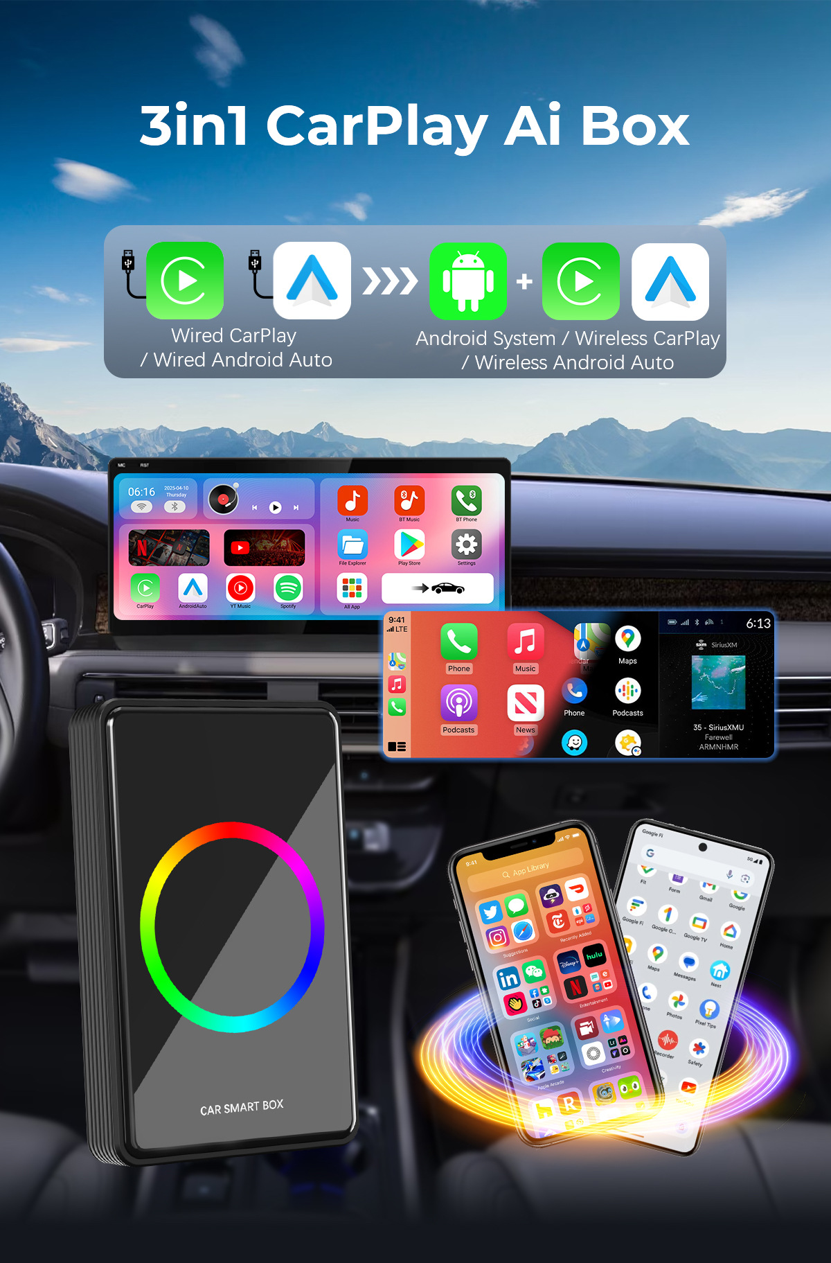 Carplay Box with HDMI Output Rk Chip Wired to Wireless Android Car Smart Interconnection Module
