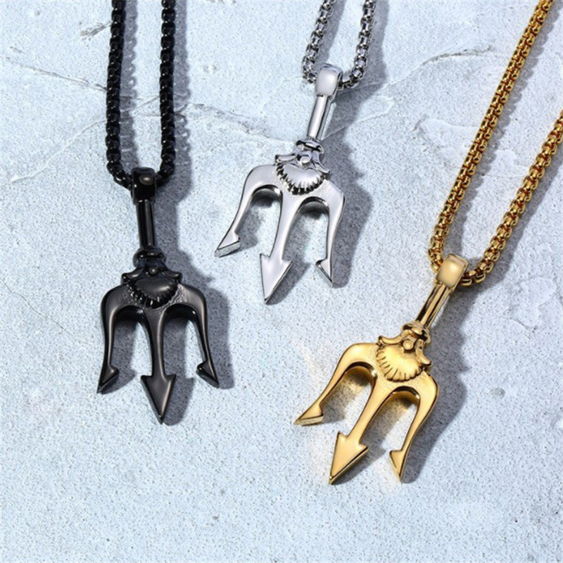 1 Piece Fashion Trident Titanium Steel Plating Menu0027S Pendant Necklace
