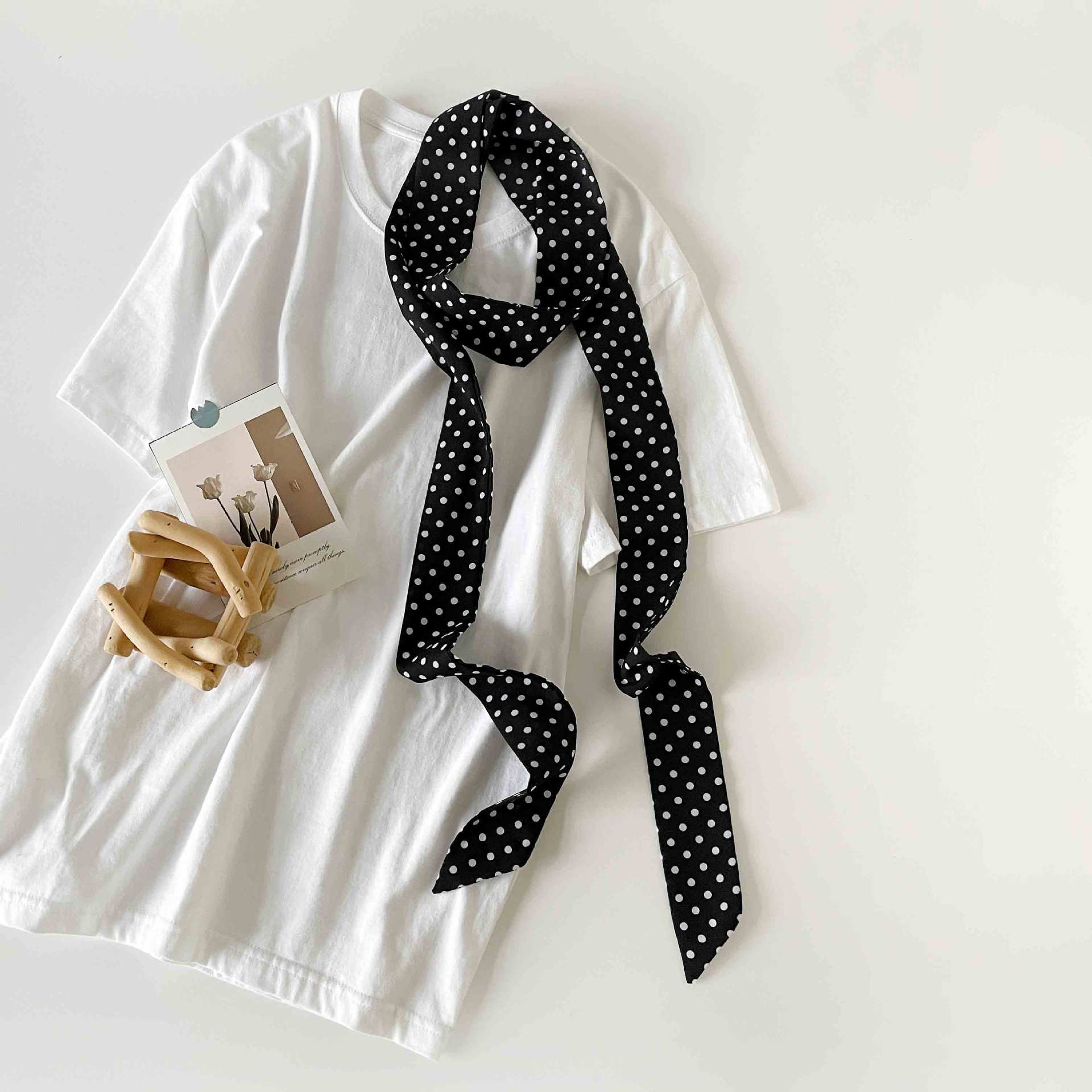 Polka Dot Long Ribbon Scarf Headband Versatile Hair Accessory_voghion.com