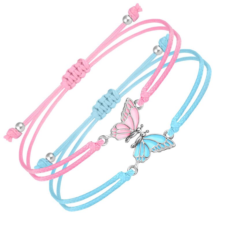 Couple Bracelet Pink Blue Flat Knot Braided Infinite Pendant Butterfly Love Silver Beads Glitter Stone Butterfly Bracelet Couple Bracelet Pink Blue Flat Knot Braided Infinite Pendant Butterfly Love Silver Beads Glitter Stone Butterfly Bracelet