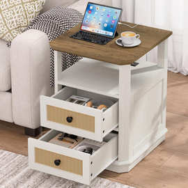 跨境专供外贸货源亚马逊藤编带抽屉床头柜带充电多功能床边柜工厂