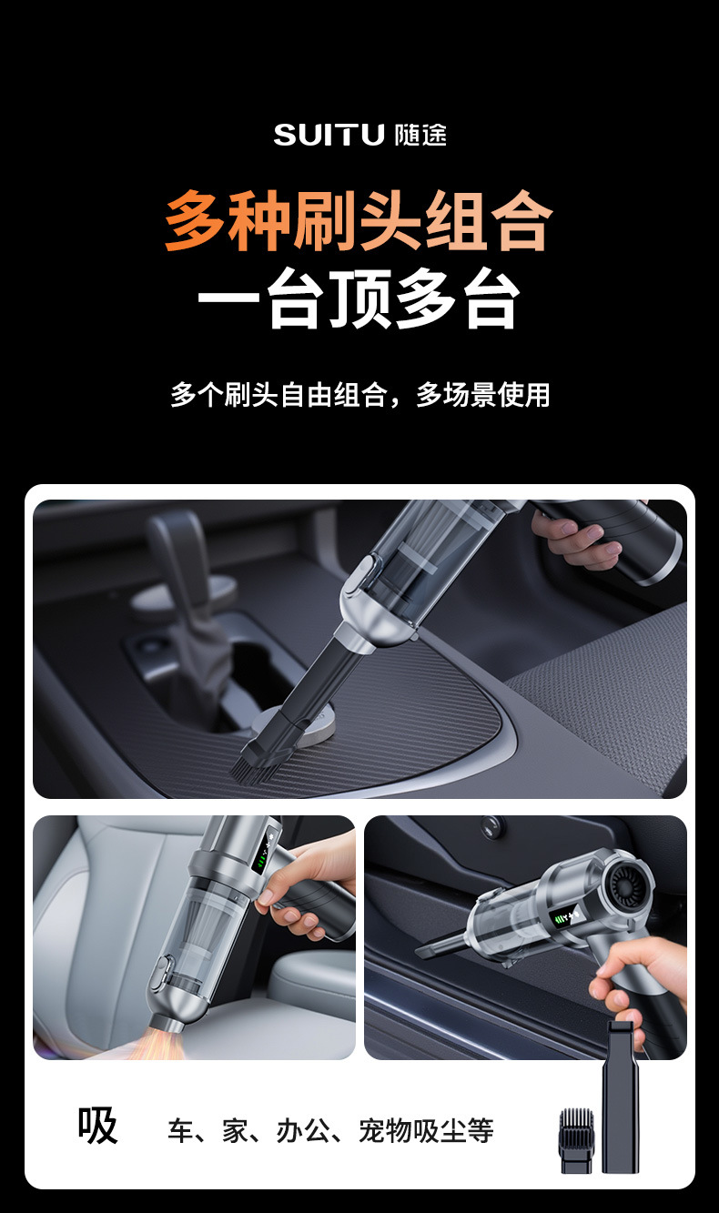Car Vacuum Cleaner, Car Handheld Brushless Vacuum Cleaner, Wireless Dust Collector for Motorcycles, Suction and Blowing Dual-Purpose Pet Hair Collector