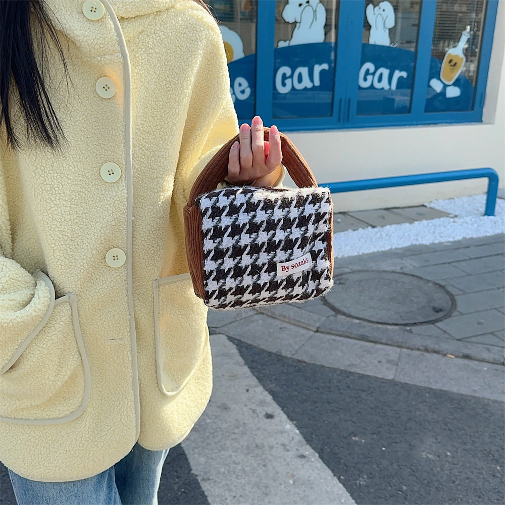 31194 Autumn and Winter new thousand-bird check woolen handbag, new hand-held bag, portable shopping hand-held bag undefined