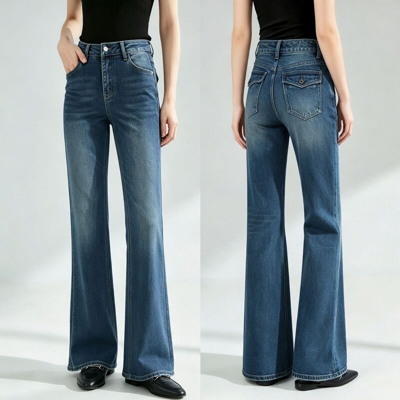 26 Autumn Vintage Blue Flap Pocket High-Waisted Straight-Leg Slightly Flared Slimming Stretch Supermodel Jeans 35074 26 Autumn Vintage Blue Flap Pocket High-Waisted Straight-Leg Slightly Flared Slimming Stretch Supermodel Jeans 35074