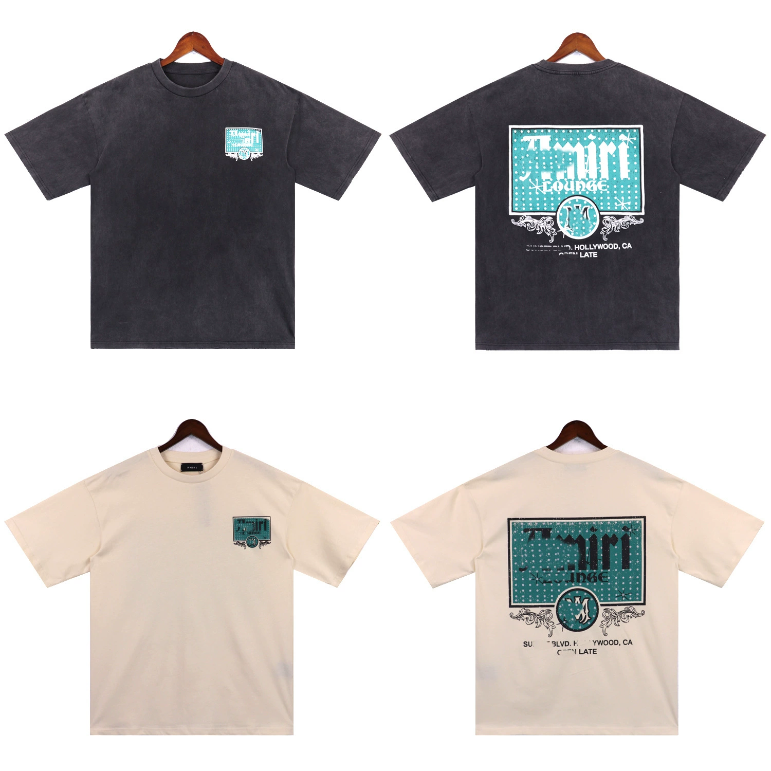 Американская футболка AMIRI новая мойка и изношенные ретро-принты с круглым вырезом свободного прилива для мужчин спортивный досуг с короткими рукавами