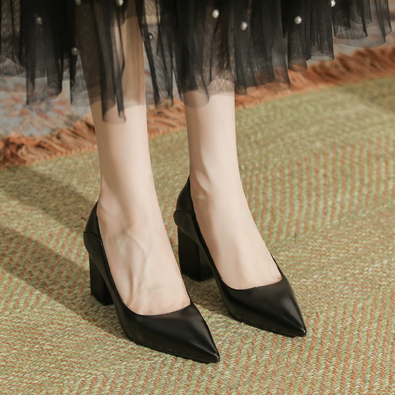 Fuxing/женские весенне-осенние туфли на высоком каблуке 2024, новая юбка во французском стиле, рабочая обувь на толстом каблуке, не терящие ноги, одинарные туфли