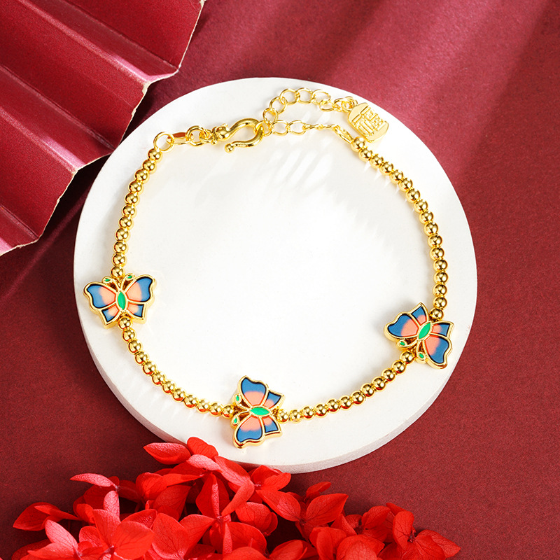 Brazalete de oro de arena transfronteriza vietnamita corte goteo de aceite mariposa brillante perlas brazalete de lujo ligero joyas de alta calidad al por mayor