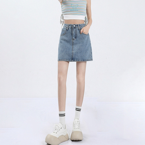 001 Japanese-style college casual high-waisted denim short skirt for women, spring and summer, loose and versatile A-line mini skirt for petite figures