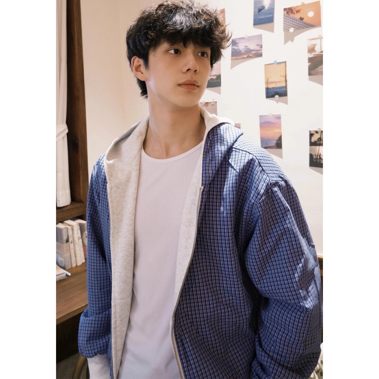 Sweat-shirt réversible à carreaux américains, cardigan zippé pour homme, veste à capuche, coupe ajustée, veste courte et ample._voghion.com