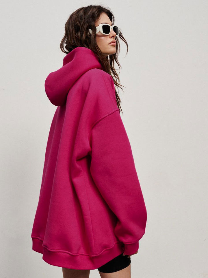 Áo hoodie nỉ lông dáng rộng có mũ và túi, tay dài, dáng unisex — Màu cà phê, Màu hồng, Màu xám, Màu đen chi tiết 43