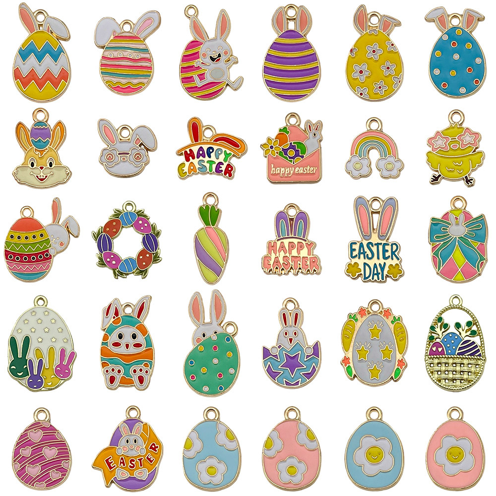 跨境复活节滴油卡通彩蛋兔子合金吊坠挂件diy项链饰品配件材料