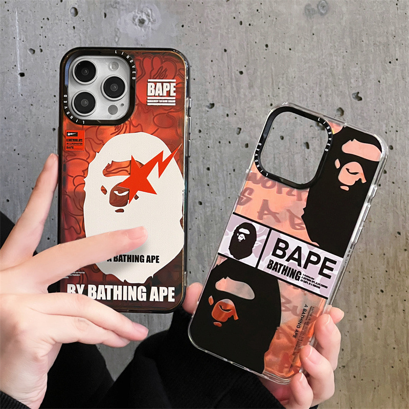 Tide Ape Head Bape Laser Gradient Mobile Phone Case for Apple 14 Promax Jacket 13 Drop-resistant Case 15