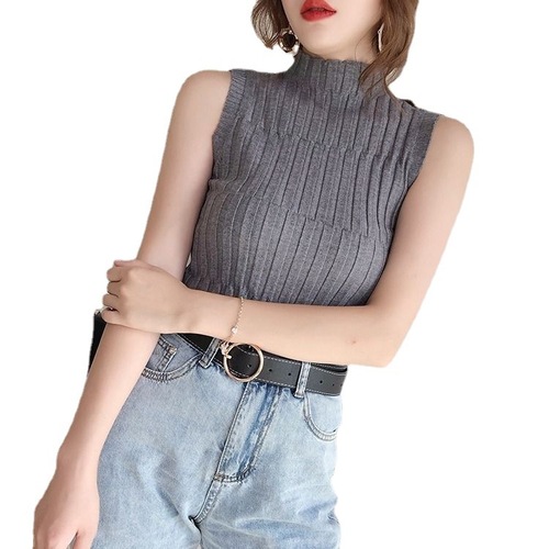 Summer new style half-high collar knitted camisole vest for women to wear sleeveless T-shirt top with thin bottoming shirt inside