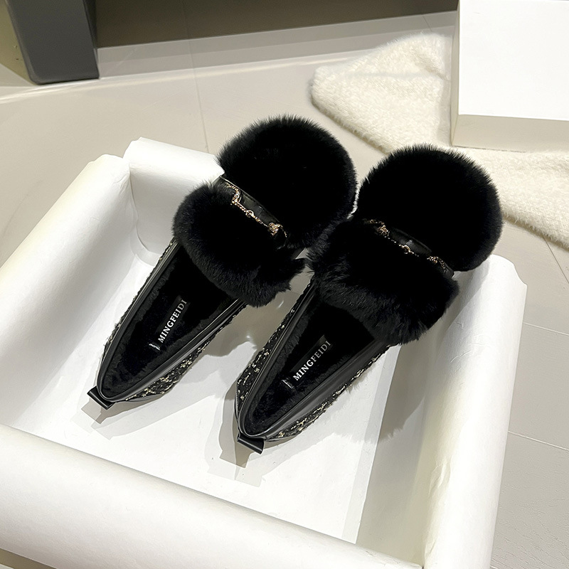 Zapatos de lana de invierno para mujeres 2024 nuevos zapatos de botón de diamante de frijol y zapatos de lana suaves de mujer tamaño 41 - 43 image 7