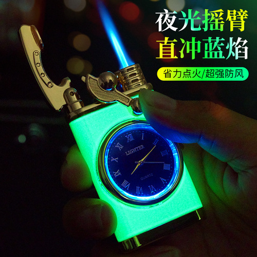 New and unique rocker lighter with LED light, multi-functional watch lighter, creative luminous direct charging lighter