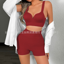跨境专供无痕美背内衣女聚拢无钢圈大码文胸运动防震背心套装现货