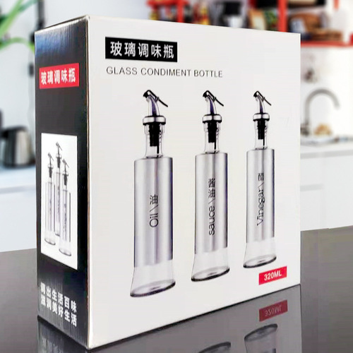 Japanese-style oil pot set, stainless steel and leather-covered glass oil pot manufacturer, kitchen seasoning bottle gift box, casual gift set