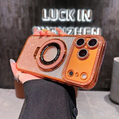 メッキフラッシュパウダー磁気吸引ブラケットはiPhone16proグラデーションフラッシュパウダー水ドリル携帯ケース15/14転倒防止13を適用します