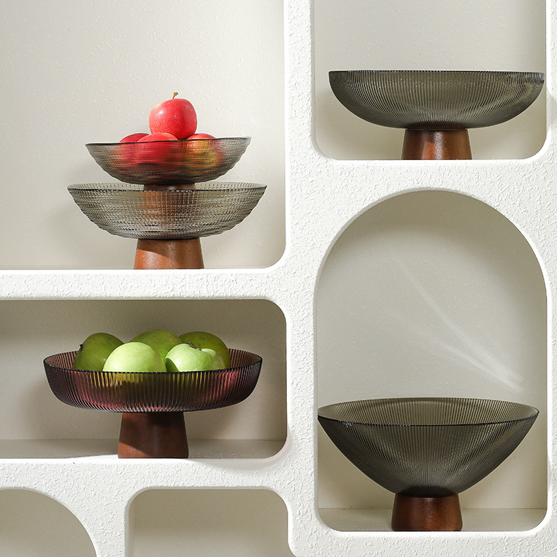Lychee Sea Glass Wooden Fruit Plate Accessible Luxury High-End Living Room Coffee Table with Chinese Retro Snacks for Dessert Display