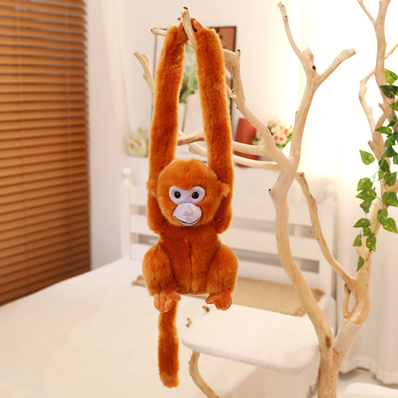 Simulación lindo mono juguete de peluche oro mono muñeca de brazo largo cortina de monos atar muñecas colgantes accesorios de fotografía