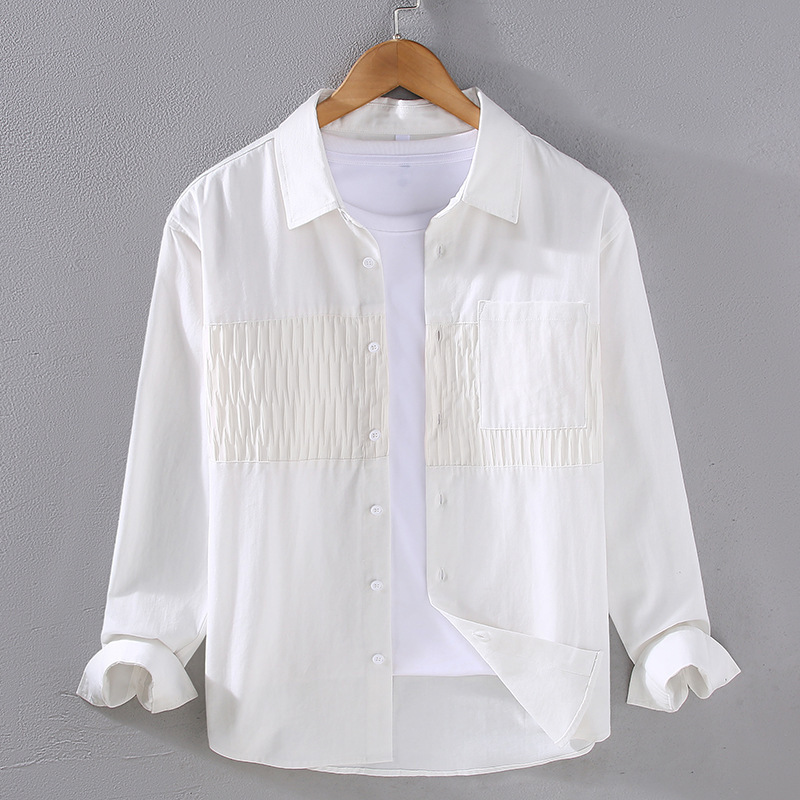 2313 Twill Contrast Patch Artistic Casual Long-Sleeved Shirt Men's Lapel Shirt Loose Trendyy Jacket Men