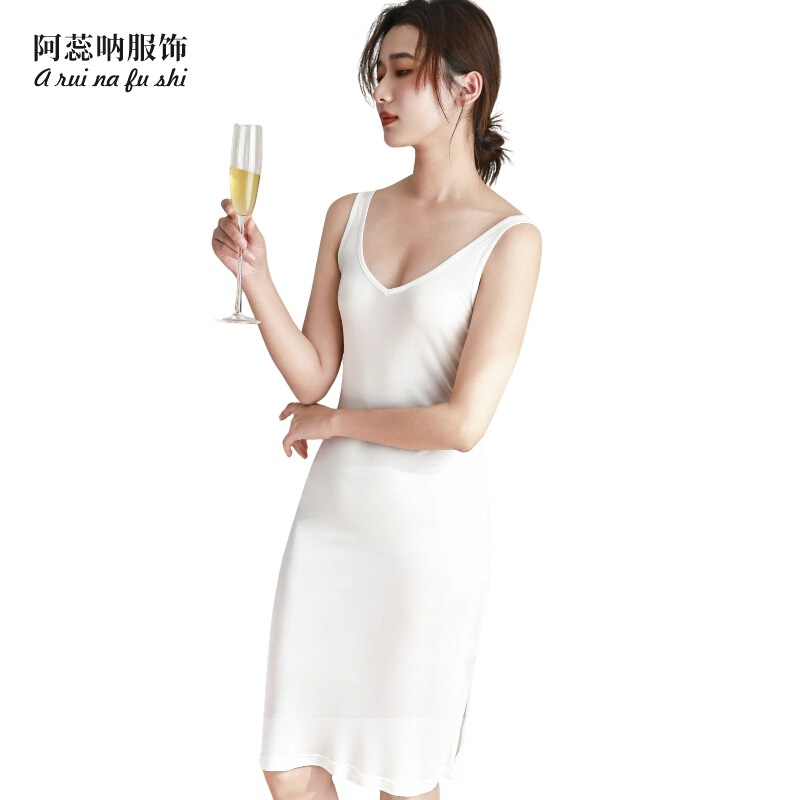 Mulberry Silk Nightgown Women's Summer Comfortable Silk Slip Skirt Women's Knitted Long Skirt Long Home Clothes Slip Pajamas