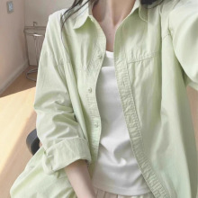 纯棉防晒长T袖衬衫ins潮流宽松韩版春秋外穿百搭休闲上衣男女士款
