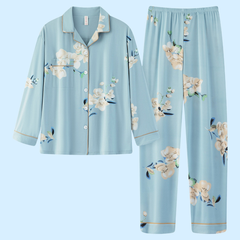 Nuevo algodón madres pijamas mujeres de otoño primavera y otoño de manga larga tamaño grande delgado se puede usar fuera conjunto de ropa de casa