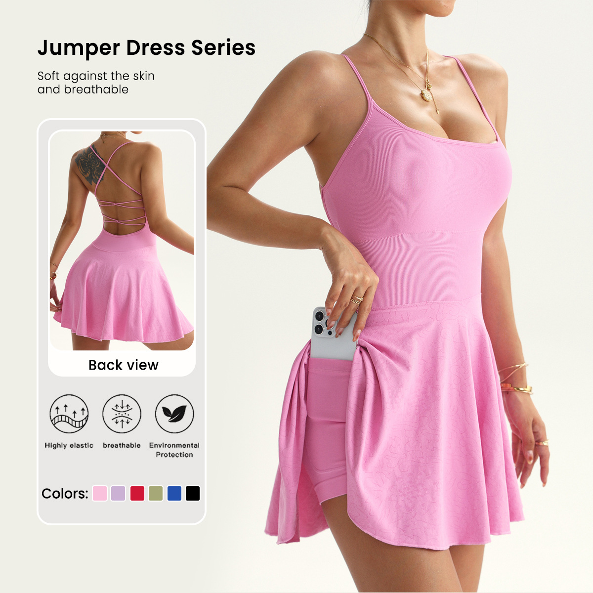 Cross-Border Popular Sexy Backless One-Piece Tennis Skirt with Chest Pad to Prevent Exposure and Lining Yoga Fitness Sports Skirt for Women