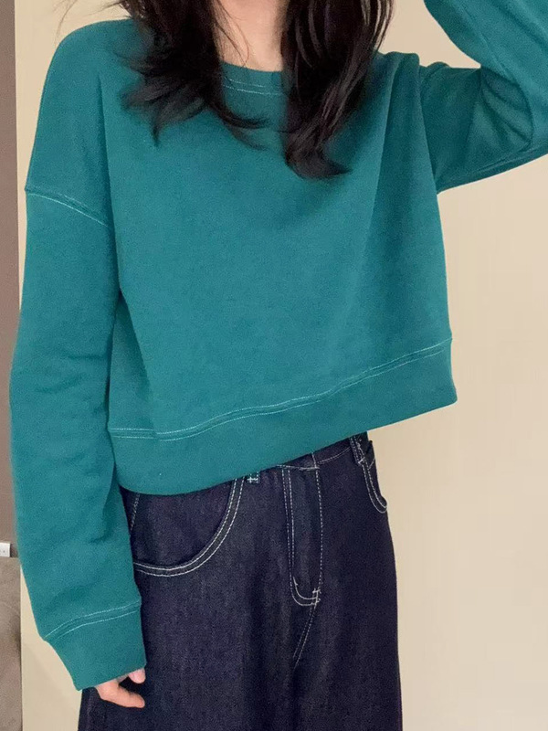 圆领套头长袖休闲风卫衣外套女春秋2025新款短款卫衣上衣女A7015|undefined