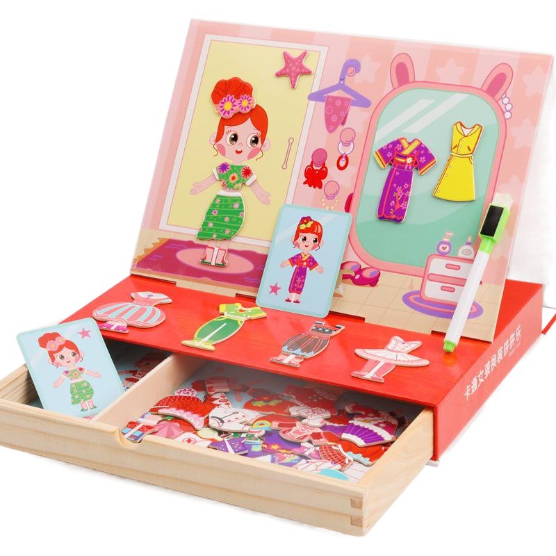 Rompecabezas magnético de dibujos animados para niños juguete ilustración educativa rompecabezas de educación temprana tablero de dibujo magnético de madera de doble cara