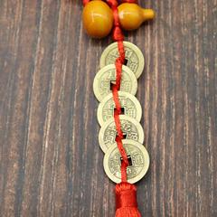 True Peach Wood Gourd Five Emperors Coin Alloy Five Emperors Coin Wall Decor for Bedroom and Toilet, Chinese Wall Decor Wholesale