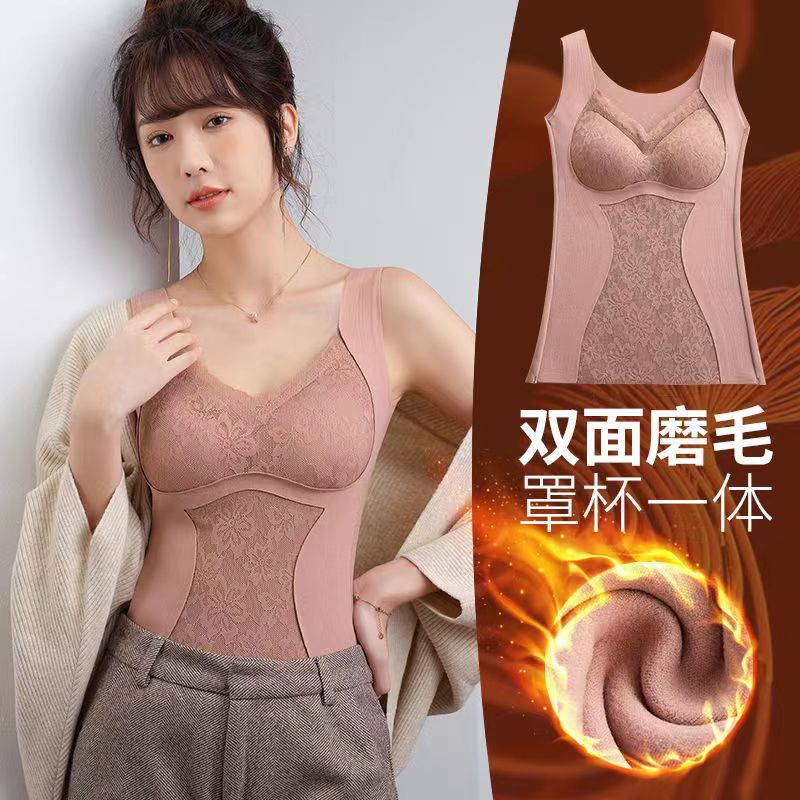 Warm underwear with chest pad women's cashmere double-sided woolen autumn and winter warm halter vest thickened with fleece base