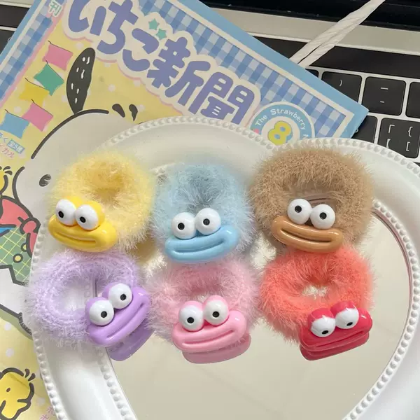 B10 Funny Funny Sausage Mouth Plush Circle Autumn and Winter Cute Girl's Heart Hairy Double Ponytail Cartoon Headwear Children