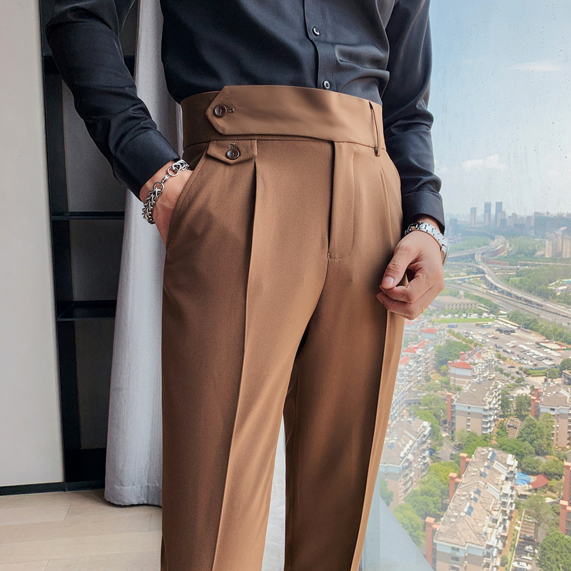 Spring and Autumn suit pants men's straight Neapolitan ruffle handsome high waist small suit pants British style slim fit trousers hair stylist fashion