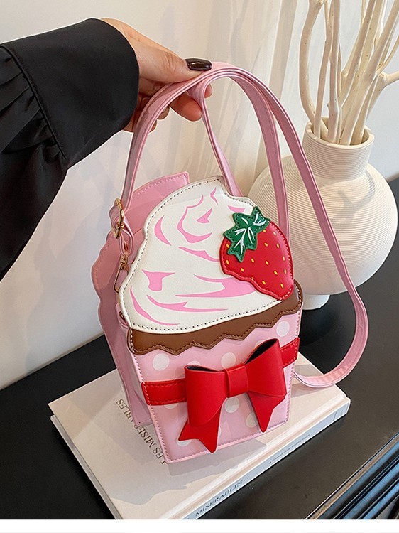 国境を越えてかわいいいちごケーキバッグ蝶ネクタイ手作り女性バッグ洋気かわいいプリンセスバッグファッションシングルショルダーバッグ|undefined