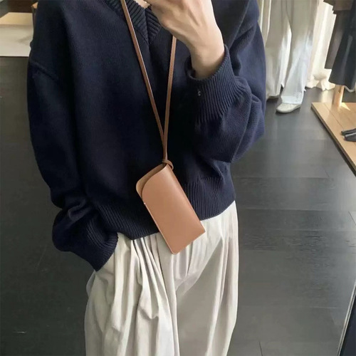 Cross-border necklace-style sunglasses bag, high-quality PU leather sunglasses storage bag, portable solid color sunglasses necklace bag