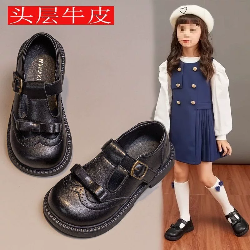 女童鞋子儿童公主小皮鞋2025新款春秋季女孩简约黑色单鞋软底