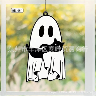 Halloween Black Cat & Ghost Acrylic Suncatcher�f�}�����`��؈