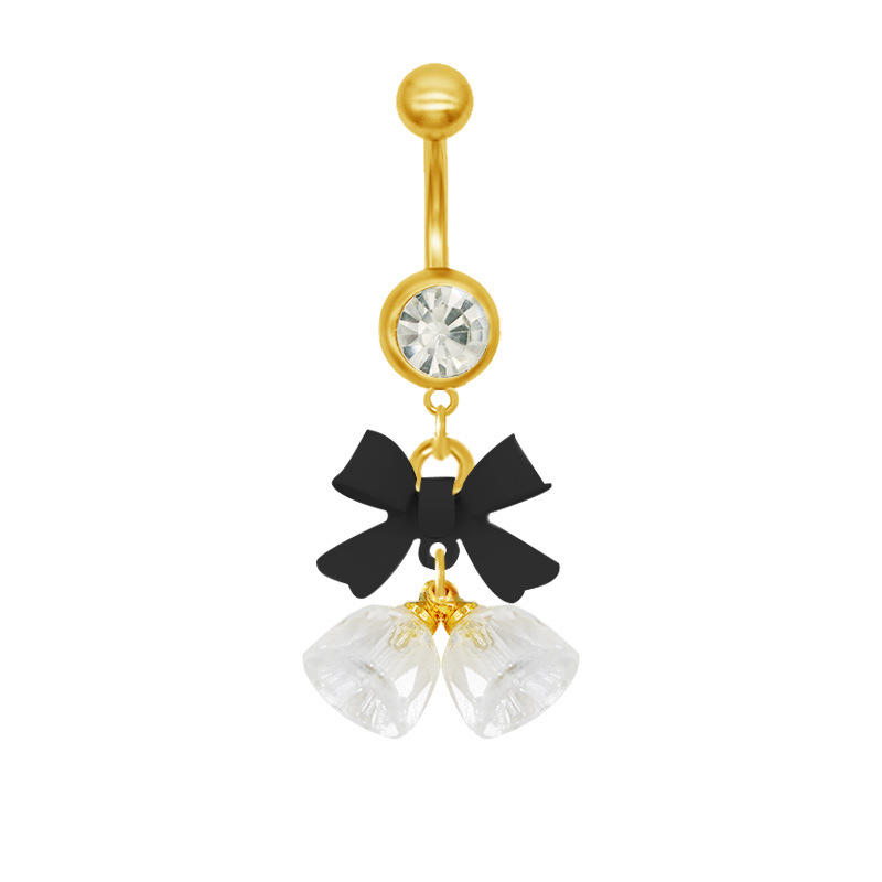 Belly Button Ring With Bow And Bell Pendant Piercing Jewellery_voghion.com